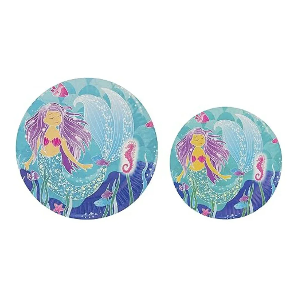 Mermaid Theme Party Pack--Plates, cups, party favors & Bags, fork, Spoon for 10